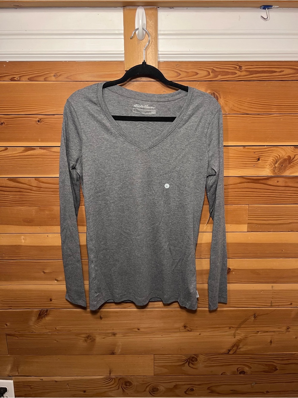 Eddie Bauer Heather Gray V-Neck Long Sleeve Top